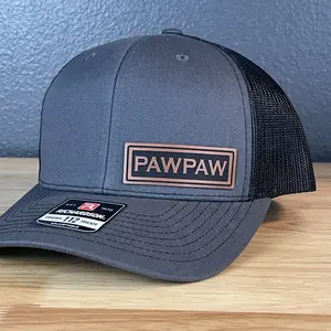 PAWPAW Side Leather Patch Hat Grandfather Grandpa Father's Day Gift Charcoal/Black