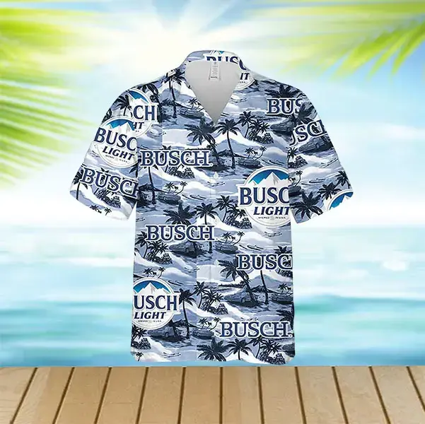Busch.Light Hawaiian Button Up Shirt Sea Island Patterns, Tropical Beer Shirt For Men, Perfect For Summer BBQs, Beach Parties, Poolside Drinks, And Vacations HG