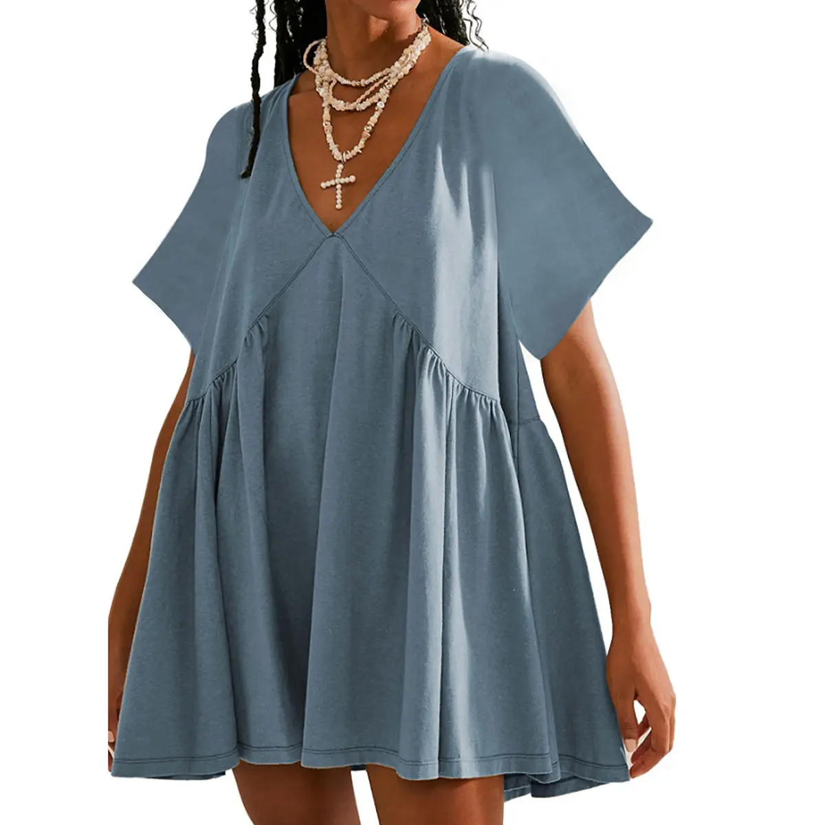 UANEO Womens Summer Mini Dress Casual Short Sleeve Loose V Neck Swing  Sundress with Pocket Minimalist Batwing - TikTok Shop