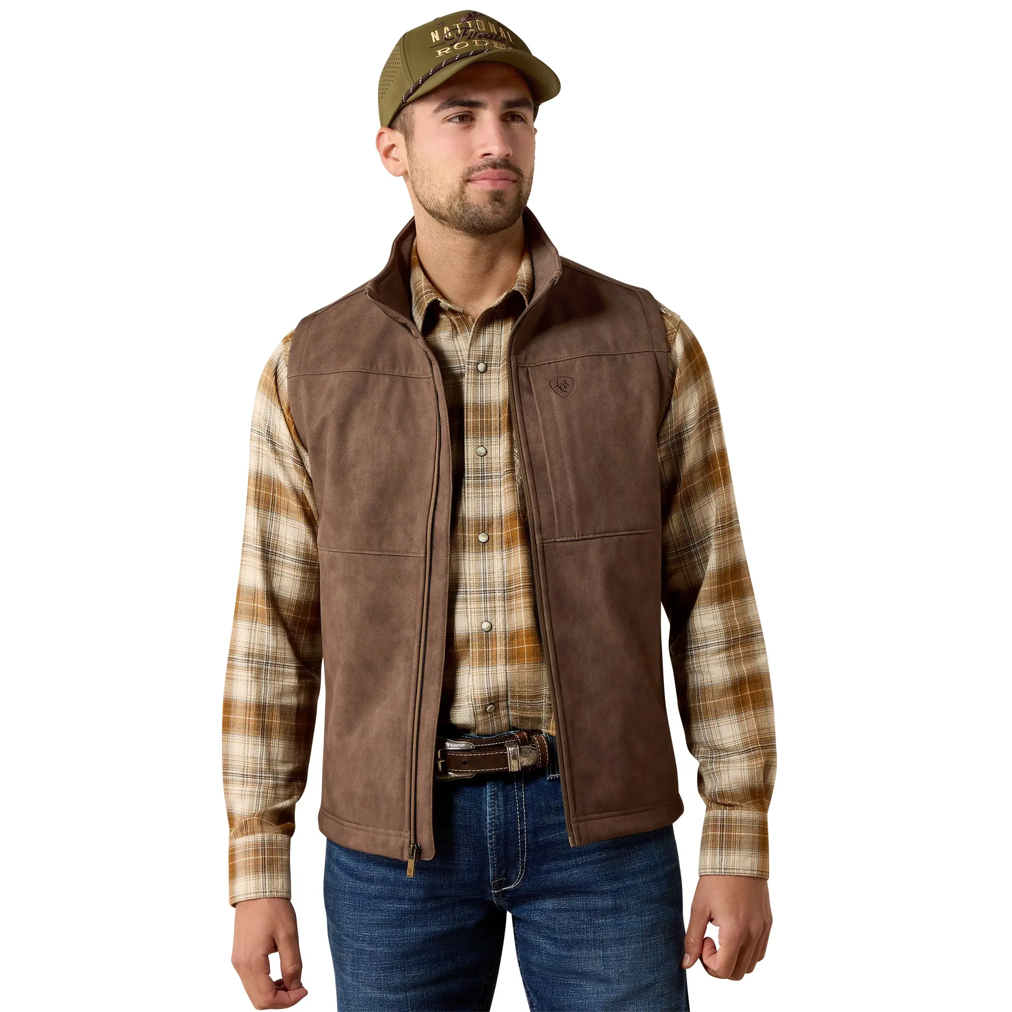 Ariat Men's Vernon Wren Faux Leather Print Softshell Vest 10079403