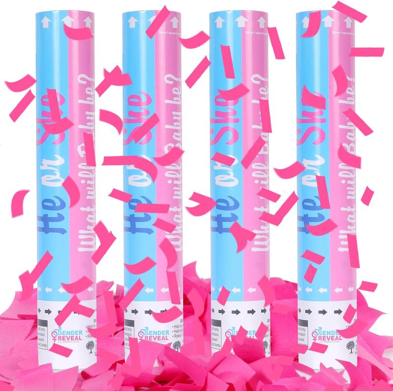 Gender Reveal Confetti Cannon - Set of 4 (2 Blue + 2 Pink) for Stunning  Gender Announcements,  Gender Reveal Cannon for Parties and Celebrations