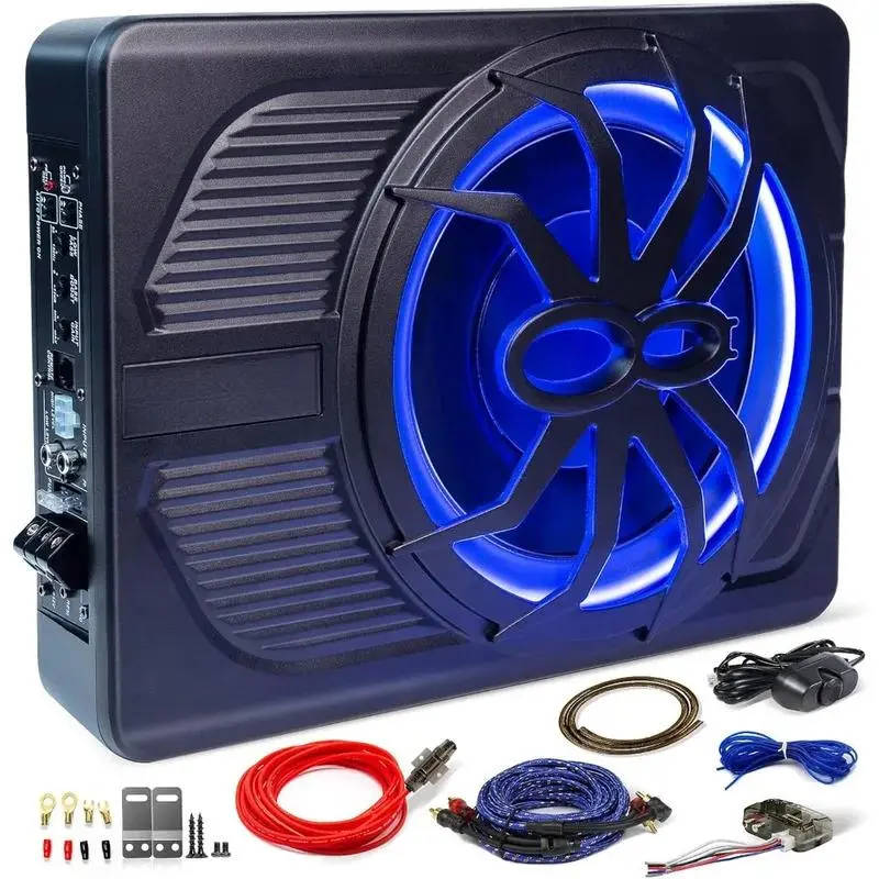 2025 Outdoor Upgraded 10" 1200W Slim Under  Powered Car Subwoofer withColorful LED10" Upgrade 800W Slim Under  Powered Car  Subwoofer, Car/Truck Audio Sub Built in Amplifier amp Combo Package, with Blue LED family partybicycle audio boy girlbicycle audio