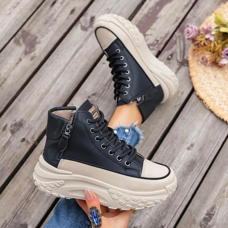Spring and Autumn new arrival high-top shoes, round toe, thick sole for added height, soft sole, casual sneakers, street style white shoes.