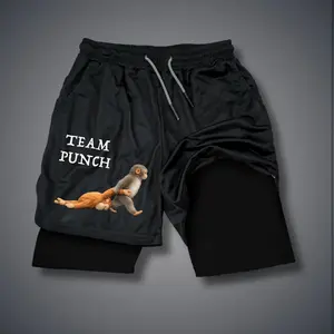 Unisex “Team Punch Monkey” Vintage Baby Monkey Punch Sports Shorts – Double-Layer Athletic Shorts with Elastic Waistband, Comfortable Summer Streetwear - For Loose Fit, Choose One Size Up