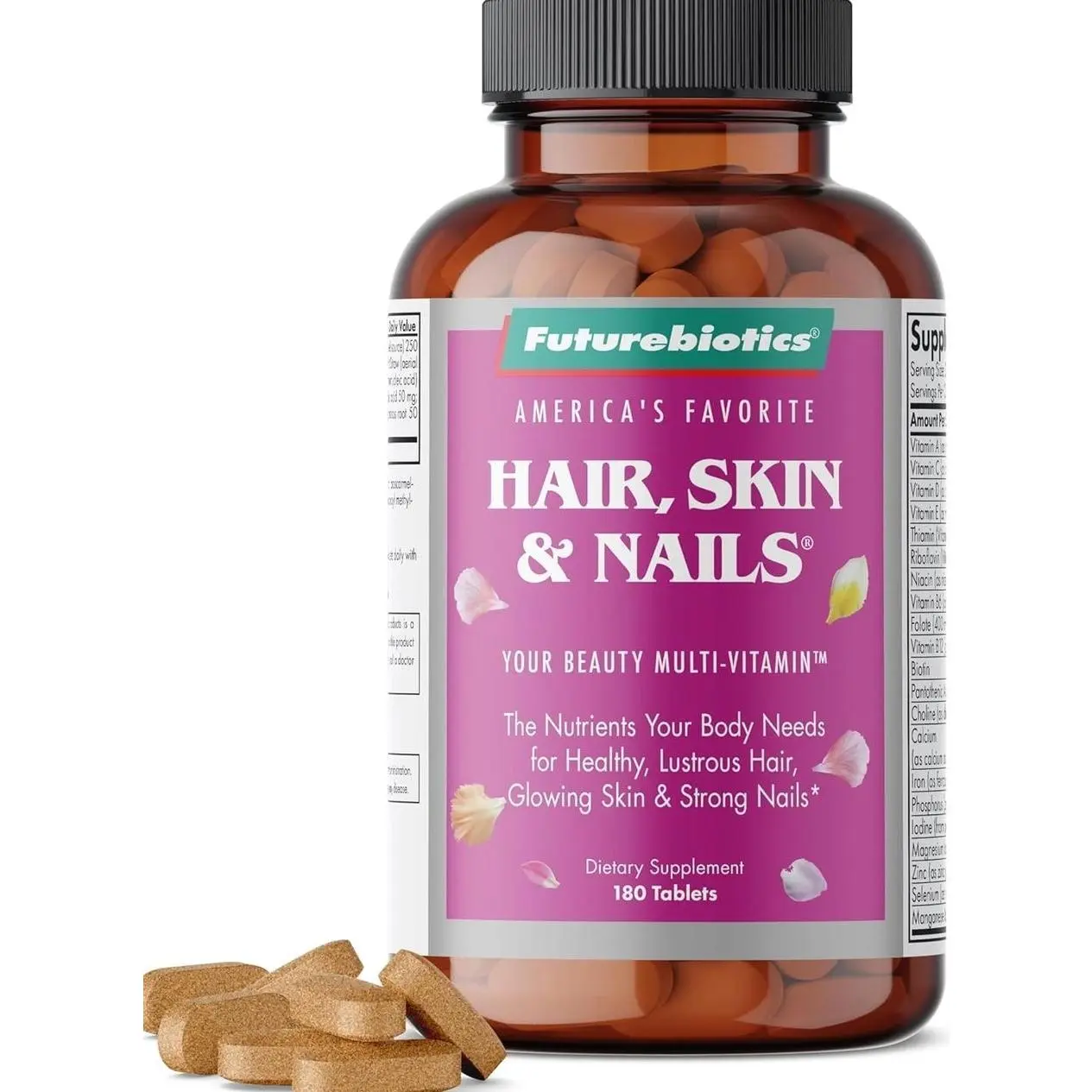 Futurebiotics Hair, Skin & Nails Beauty MultiVitamin with Biotin, Hair Vitamins and Skin Vitamins That Promote Healthy Hair and Nail, 180 Tablets