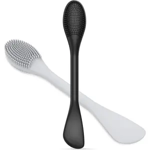 Silicone Facial Cleansing Brush - 2PC Double Ended Exfoliator for Deep Pore Cleaning, Blackhead Removal & Makeup Application - Soft, Hygienic & Waterproof Face Scrubber Massager