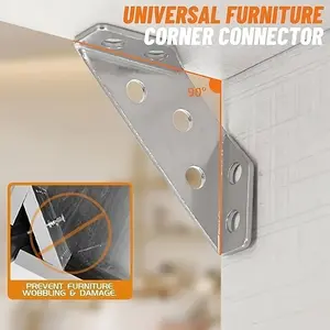 80-Piece Stainless Steel Furniture Corner Connectors, 10 Corner Brackets, 70 Screws, Universal Triangle Support L-Type Bracket, for Wooden Furniture