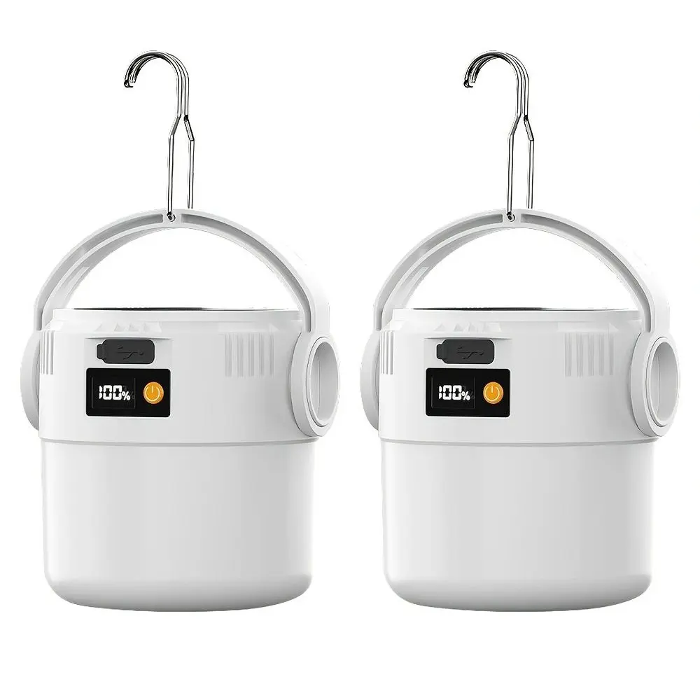 2 Pack Rechargeable Solar Camping Lantern Set, Portable Rechargeable Lighting, USB-Charging Flashlight Tent Light with Metal Hook 4 Modes with Battery Level Indicator Ideal for Outdoor Activities and Emergency Situations, Camping Lights
