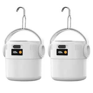 2 Pack Rechargeable Solar Camping Lantern Set USB-Charging Portable Flashlight Tent Light with Metal Hook 4 Modes with Battery Level Indicator Ideal for Outdoor Activities, Camping, Fishing, and Emergency Situations