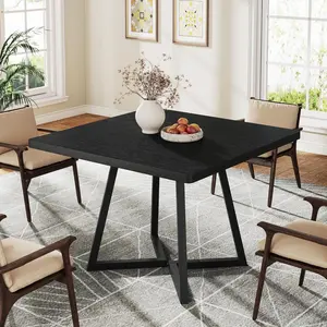 Tribesigns Square Dining Table for 2, 31.5" Industrial Dinner Table with Metal Base, Kitchen Table for Dining Room, Small Space, Apartment, Black