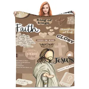 Faith Jesus Fleece Blanket Christian Throw Blanket for Daughter of God with Soft Warm Fleece Material Ideal for Bed Sofa Daily Use