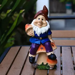 Large Whimsical Gnome Sitting on Mushroom Garden Statue - Durable Resin Outdoor Decor, Perfect for Halloween & Christmas, Ideal Birthday or Holiday Gift, Freestanding Fairy Tale Themed Yard Ornament, Garden Decor|Gnome Design|Vibrant Colors