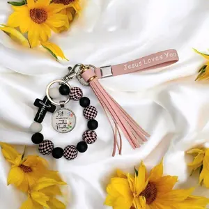 Faith Does Not Make Things Easy It Makes Things Possible Keychain Baraclet with Pink Tassel