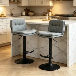 Bar Stools Set of 2, Height Adjustable Upholstered Swivel Barstools,Armless Counter Height Bar Stools with Back Footrest for Kitchen Island, Home Bar