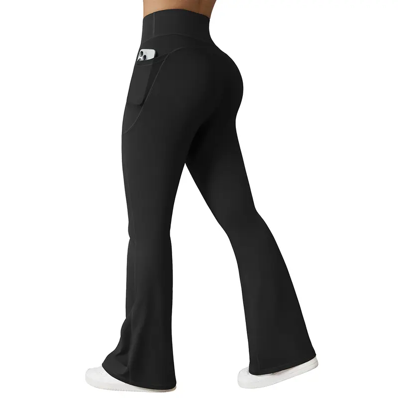 OYV Women Workout Flare High Waist Butt Lifting Casual Soft Leggings Flared Bottoms with Pockets