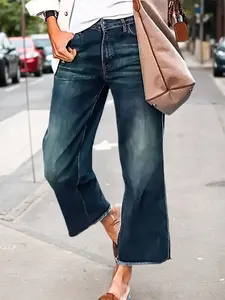 Low Rise Wide Leg Jeans Raw-edge Casual Jeans for Everyday Wear with Unique Edgy Appeal and Versatile Fit - Womenswear