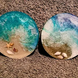Real beach sand and shells coasters. 4 pieces. Tableware