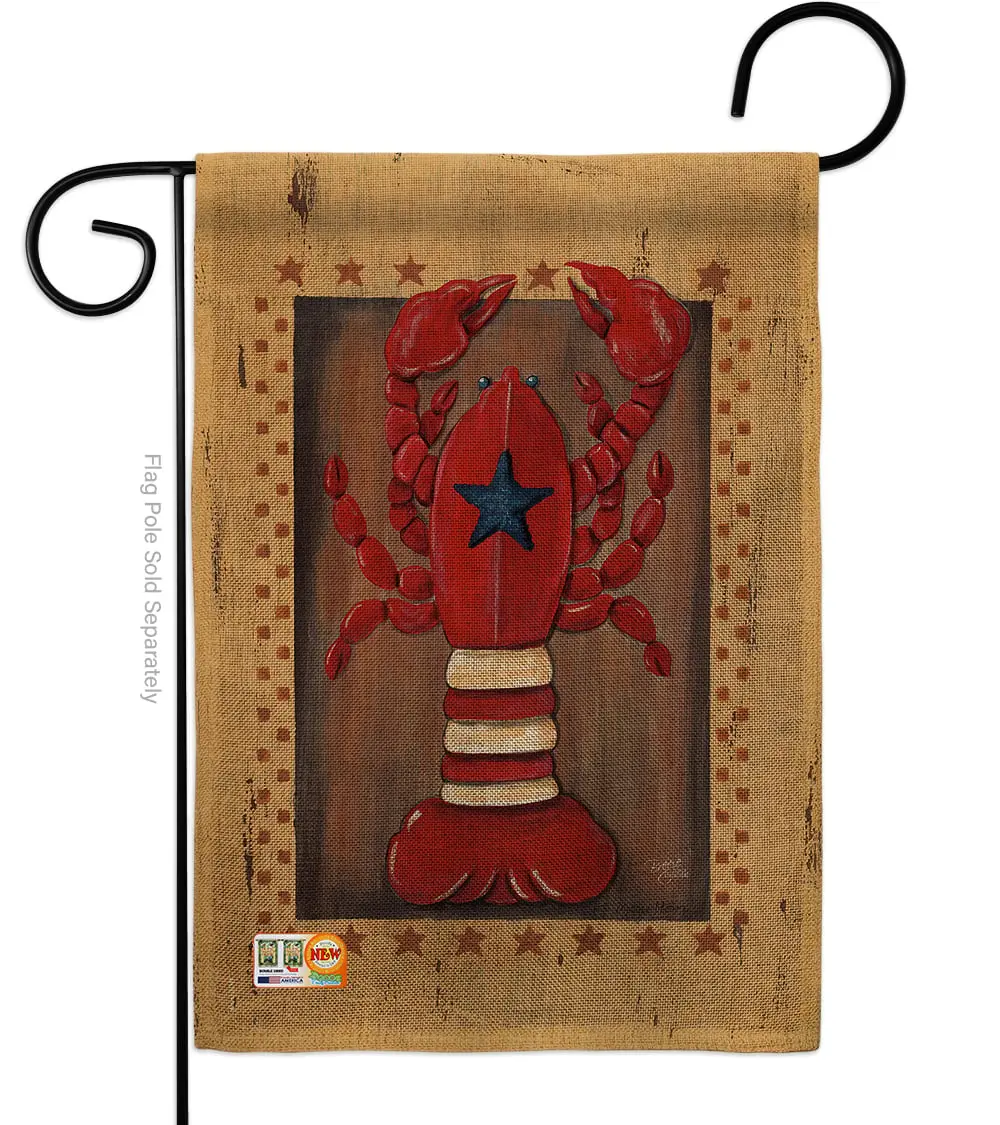 Breeze Decor BD-SM-G-107055-IP-DB-D-US18-SB 13 x 18.5 in. Patriotic Lobster Burlap Coastal Sea Animals Impressions Decorative Vertical Double Sided Garden Flag, Usa Yard Flag