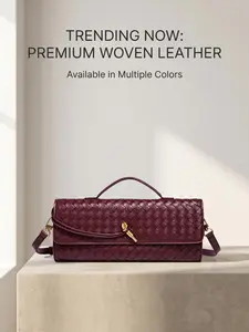 Multi‑Color Woven Texture Shoulder Bag for Women, PU Leather Flip Crossbody Handbag, Handbag Sling Bag, 2‑Way Wear Slim Rectangular Casual Daily Purse with Twist Metal Lock