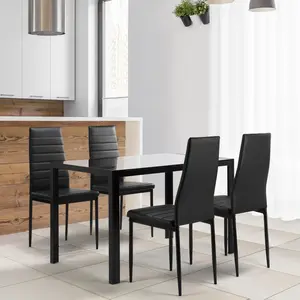 【Bellemave】5 Pieces  Dining Table Set for 4,Kitchen Room Tempered Glass Dining Table ,4 Faux Leather Chairs ,Black
