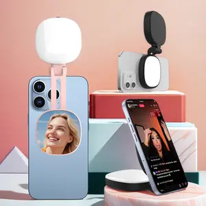 Multifunctional Magnetic Selfie Ring Light Phone Light Built-In Makeup Mirror, Portable LED Lighting for Photography & Video Recording Selfie Fill Light