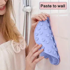 Bathroom Silicone Foot Massage Mat, Anti-Slip Suction Cup Bath Pad with Wall-Mounted Back Scrubber, Wireless Foot Massager for All Seasons