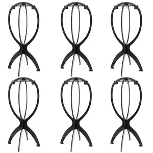 6 Pack Short Wig Stand Portable Wig Holder for multiple Wigs and Hats, 14.2 Inches Travel Wig Stand(Black)