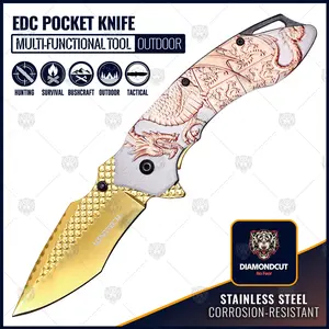 7.75” Outdoors Man Bushcraft Hunting Tactical EDC Everyday Dragon Pocket Knife, Camping Gear Folding Knife, Survival Tool Accessories, Father’s Day Gift, Birthday Gift, Christmas Gift
