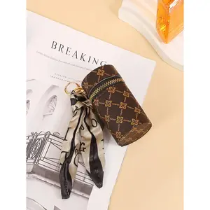 Lipstick Organizer, Luxury PU Leather Lip Gloss Bag & Mini Lipstick Case with Keychain, Cosmetic Pouch and Makeup Storage Holder for Lipstick, Lip Gloss, Perfume or Nail Polish in Purse, Classic Zipper Closure, Decorative Matching Purse Charm for Women