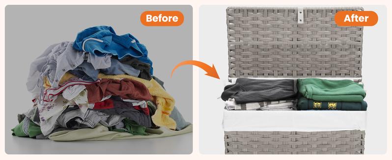 [Deal] Laundry Hamper with Lid, 23.8 Gallon (90 L) Synthetic Rattan Clothes Basket with Removable Liner, Portable, Foldable, Ventilated Organiser