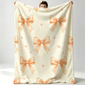 1Pcs Heart Bow Print Flannel Blanket, Multiple Styles, Soft, Skin-Friendly And Warm, Suitable For Sofa Or Bed, Suitable For All People, Ideal Gift Choice