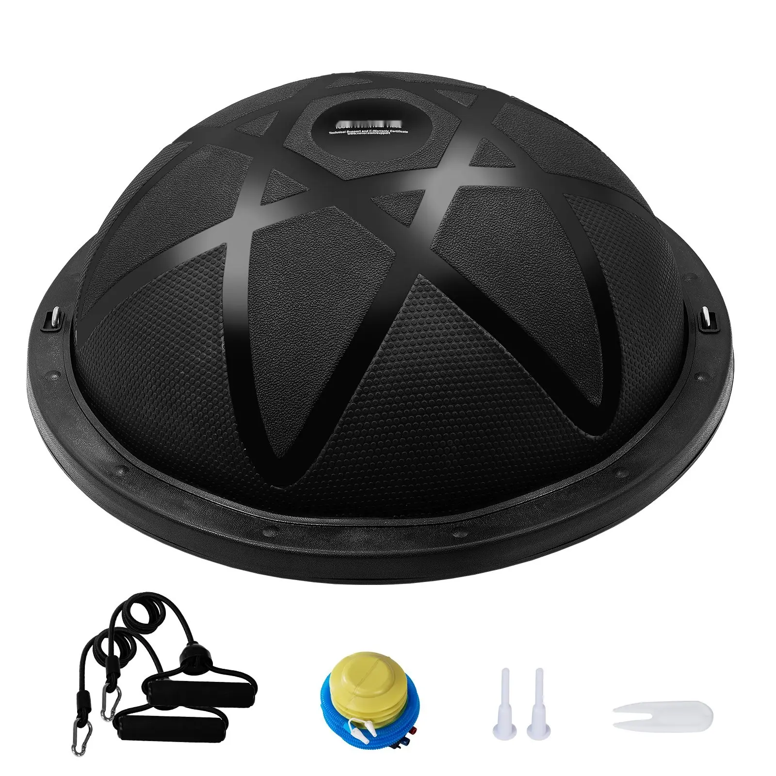 Half Exercise Ball Trainer, 23-Inch Balance Ball, 660 Lb Capacity Stability Ball for Core and Full-Body Workouts, Yoga Ball with Resistance Bands and Pump, Home Gym Equipment, Black
