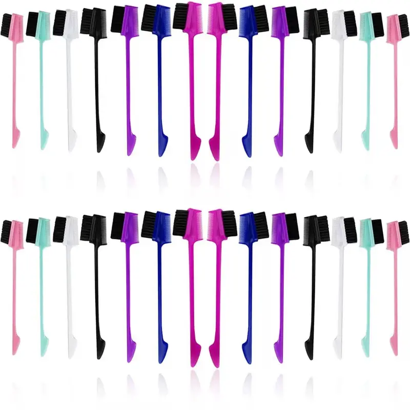 GHKFS Unisex 3-in-1 Edges Brush with Double-Sided Plastic Detangling Comb, Built-in Brush & 3-Sided Design, Daily Grooming Hair Styling Accessory Pack