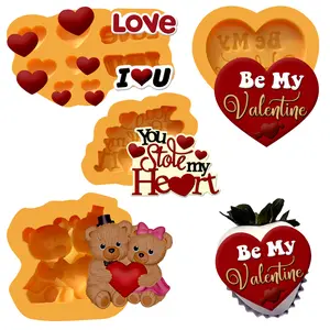 Valentine's Day Mini Bear I Love You 4-Piece Set Food-Grade Non-Toxic Silicone Molds for Chocolate-Covered Strawberries Cupcakes Cakesicles Mini Donuts