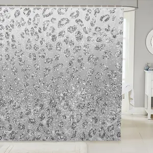 Diamond Sequins Bath Curtain Dreamy Princess Style Shower Curtain for Kids Teens Gradient Gray Bathroom Shower Liner Silver Shiny Waterproof Waterproof Polyester Polyester,summervibes