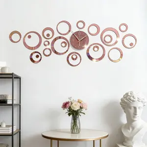 72PC, Rose Gold Hollow Ring Acrylic Mirror Wall Decals, Suitable for Home Decor Living Room Bathroom Bedroom Background Wall Decoration, Home Decor Cornice, DIY Removable Wall Stickers, Decorative Wall Sticker