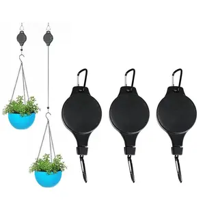 3-Pack Retractable Plant Hanger Pulley System, Design with Adjustable Rope Clips, Ideal for Both Indoors & Outdoors, Hanging Planters