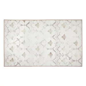 My Magic Carpet Leilani Damask Ivory Machine Washable Area Rug, 3x5 Stain Resistant, Non-Slip, Waterproof