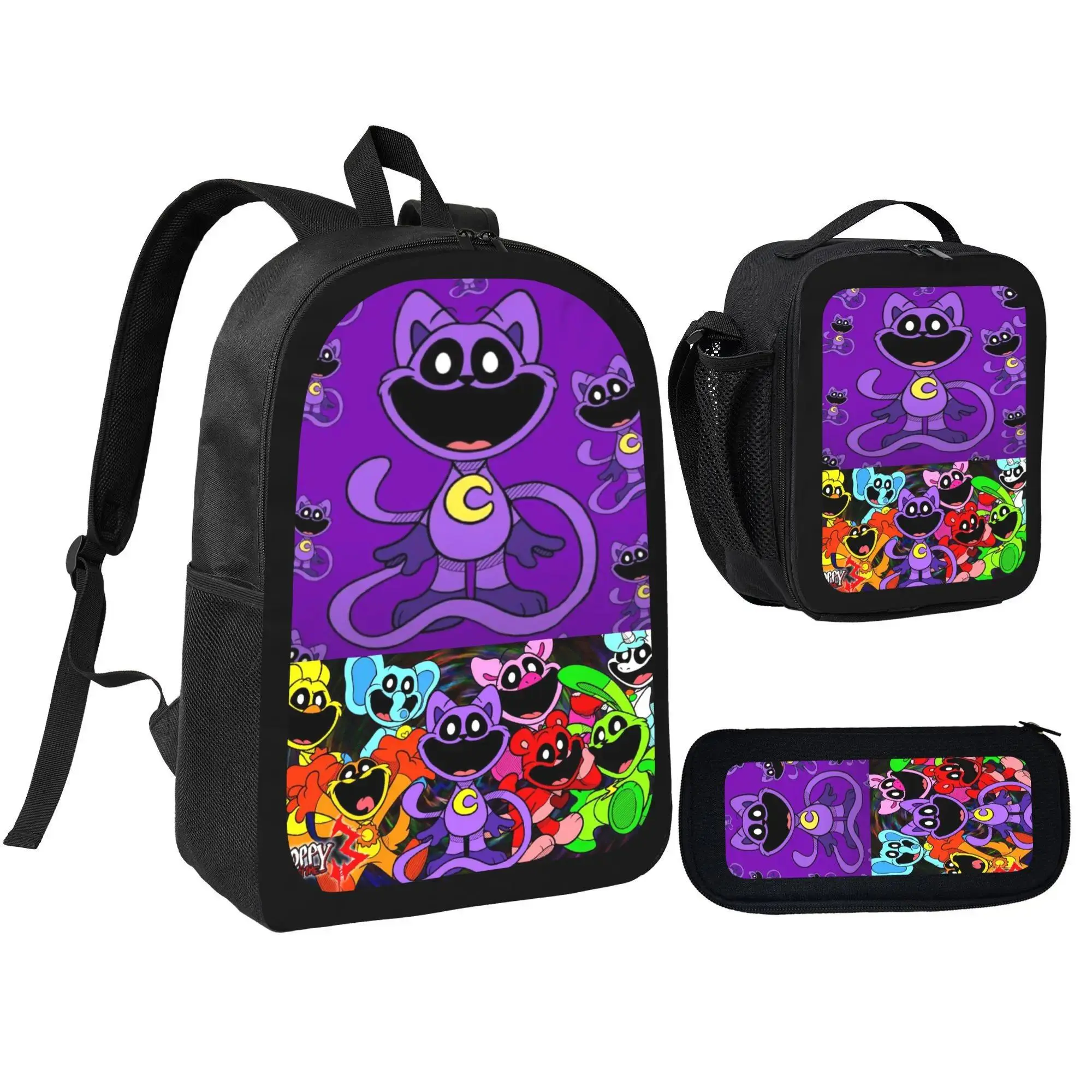 Smiling Critters Backpack With Lunch Box Pencil Case 3 In 1 For Boy Girl Teen Schoolbag Lightweight Large Capacity 600D Oxford Cloth Adjustable Straps Comfortable Mesh Back Cushioning backpack goals-B