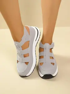 Summer new wedge heel thick soled sandals for women, PU upper+hollow breathable design, waterproof Low Wedges Platform thick soled height increasing sandals, casual and fashionable women's sandals, perfect for daily wear, Minimalist Sandals