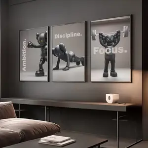 Set of 3 Black HypeBeast Figure in Gym, Motivational Wall Art, Gym Wall Art, Streetstyle Poster Decor Minimalist Photo wall decor.No Frame. Wood Print, frameless
