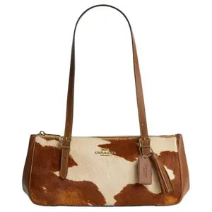 COACH Asher 34 Zip-Top Crossbody Bag for Women, Printed Calf Hair and Smooth Leather, Large Size, Light Brown