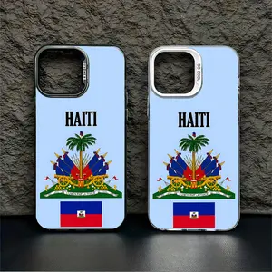 Haiti Flag pattern Design Red and blue element collage style Casing For iPhone 17 16 15 14 13 12 11 PRO PLUS MAX Samsung S25 S24 S23 S22  S21 FE Plus Ultra 5G Hard PET PC Anti-Drop Protective Camera Protection Tough Phone Cases Shell  L1725