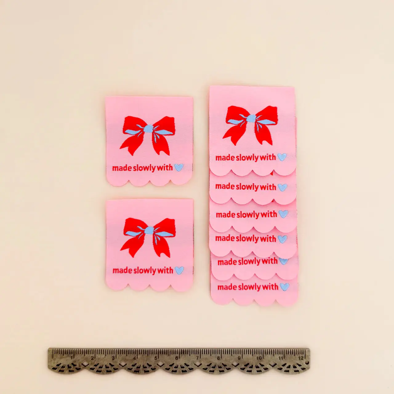 Pink Made Slowly with Love Woven Quilt Labels Minki Kim #010