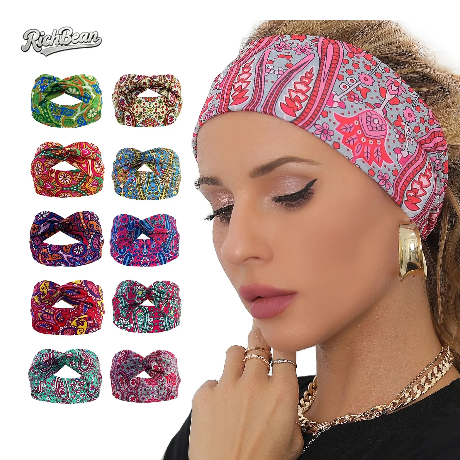 4Pcs Women's Bohemian-Style Knotted Headband | Wide, Stretchy, Soft, breathable, And Non-Slip Yoga Headband | Suitable For Fitness, Running, Pilates, And Various Sports | Paisley Print Hair Accessory | A Must-Have For Everyday Wear, Travel, And Tennis