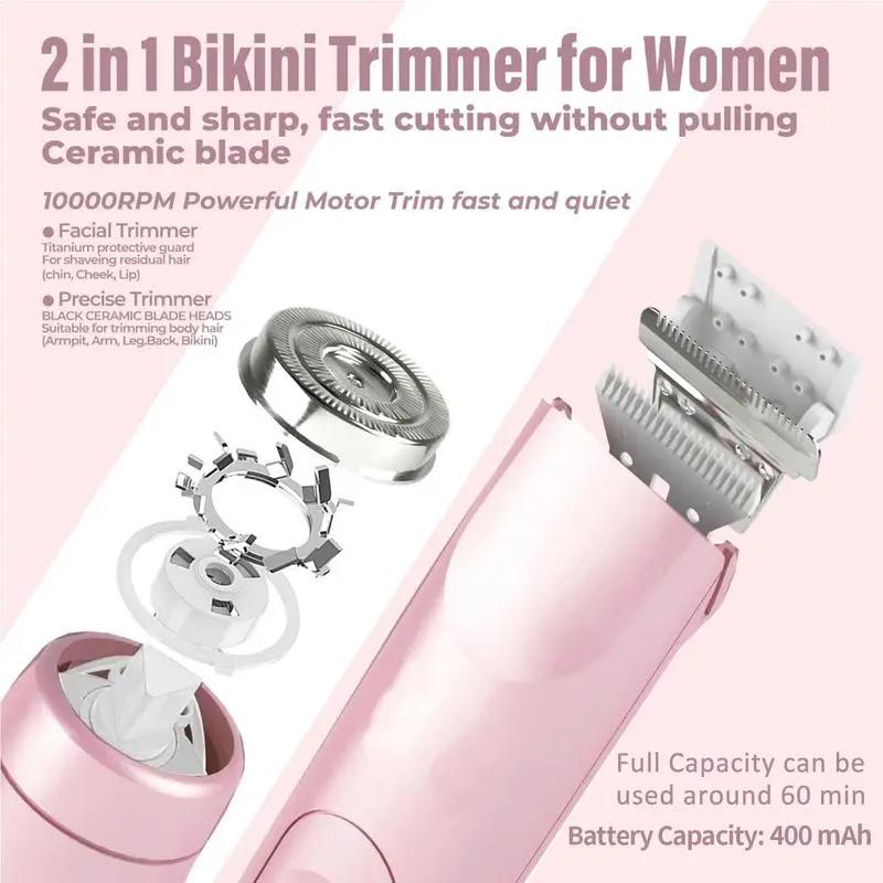 Women's 2-in-1 Waterproof Razor & Body Hair Trimmer - Self Care Products, Accessories for Women, Teen Girl Gifts, Ready-to-Go Razors for Underarm, Leg, Bikini Line, Face, Portable Compact Travel Back to School Essential
