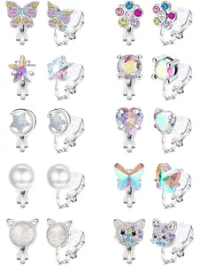 Glamorous 10 Pairs Colorful Clip on Stud Earrings Non Pierced Copper Ear Clips for Women Men Vivid Butterfly Flower Pearl CZ Clip on Earring Hypoallergenic Non Pierced Earrings Set Stud Earring Jewelry