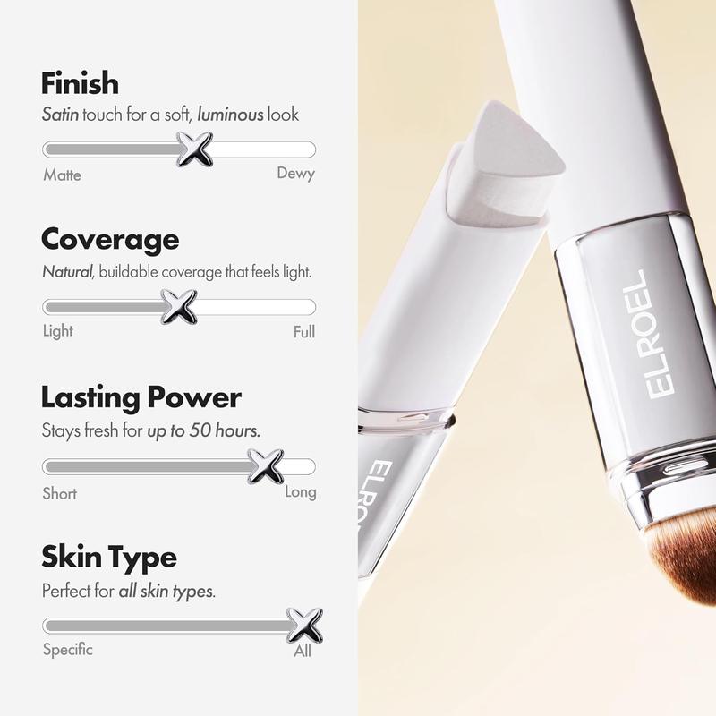 [OFFICIAL ELROEL PRODUCT] ELROEL BLANC Cover Cream Stick V w/ Detachable Brush - Korean Skin Care Color-Changing Foundation Stick with Collagen Capsules (0.45 oz)