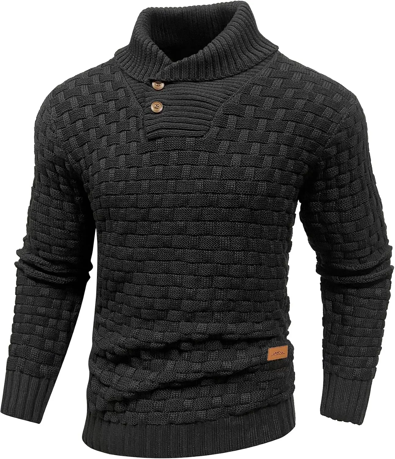 Mens Casual Pullover Fall Winter Turtleneck Cable Knit v Neck Fisherman Waffle Sweater