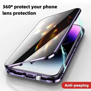 Double Glass Anti-Peep Privacy Magnetic Adsorption Case For iPhone 16 15 14 13 12 11 Pro Max  With Camera Lens Protection Cover